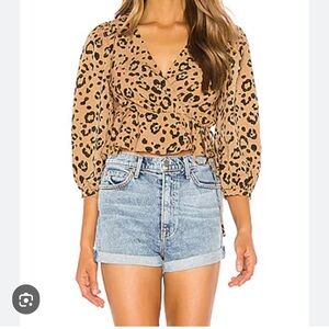 Lovers + Friends Tan Leopard Print Blouse  XS